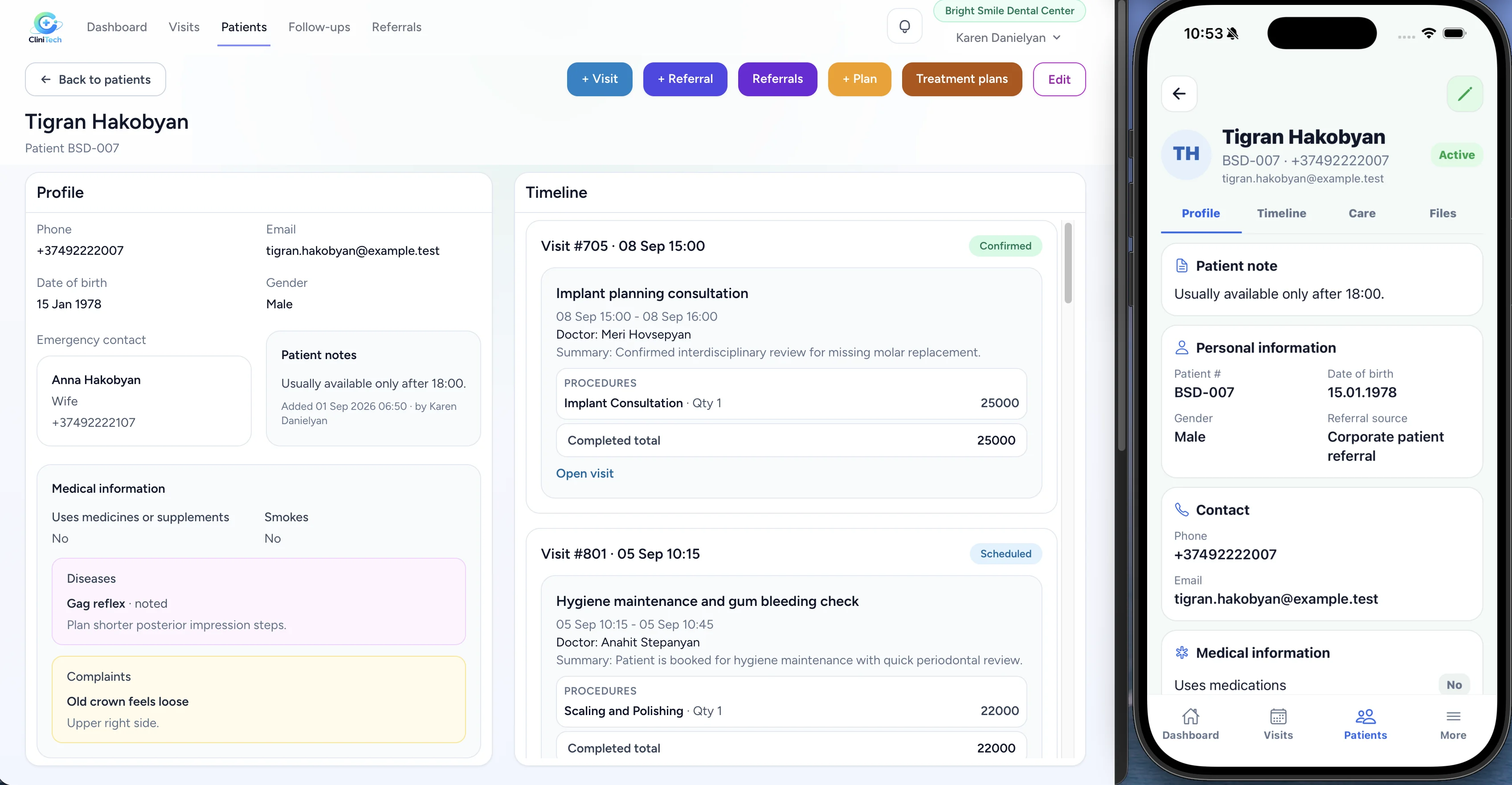 Patient record with medical context and notes