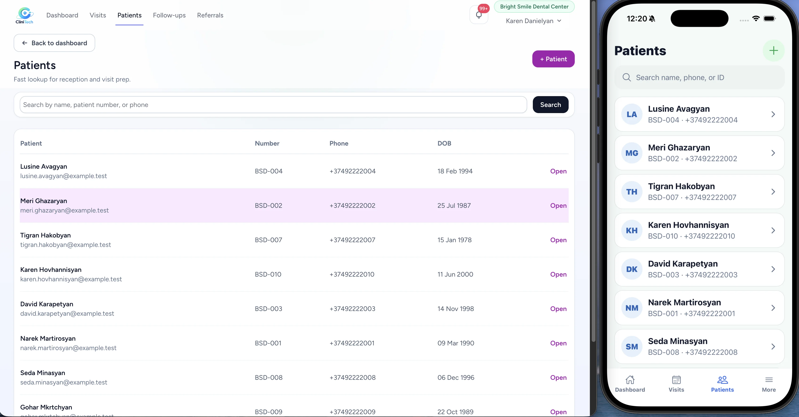 Patient management on desktop and mobile