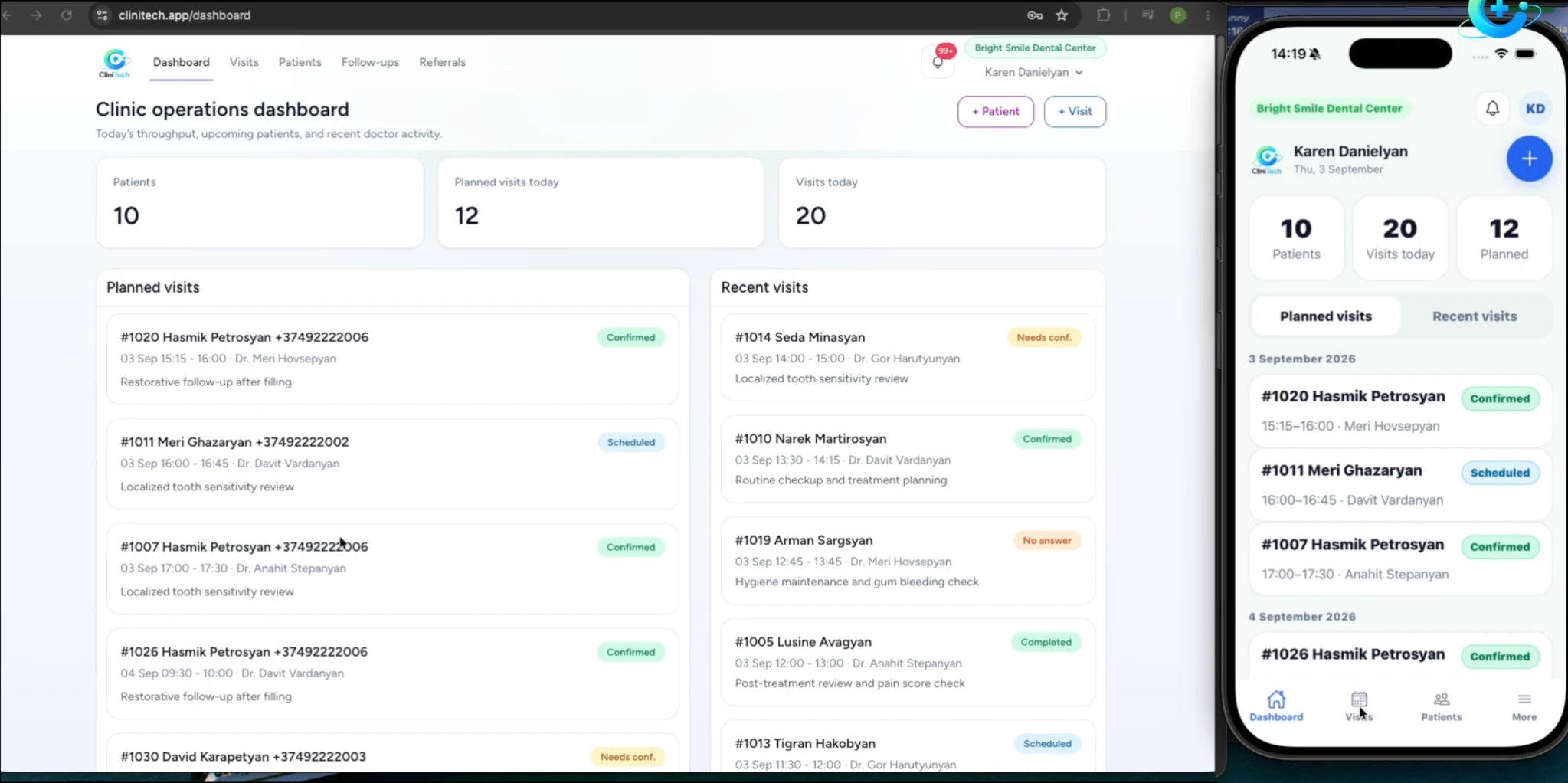 CliniTech dashboard on web and mobile